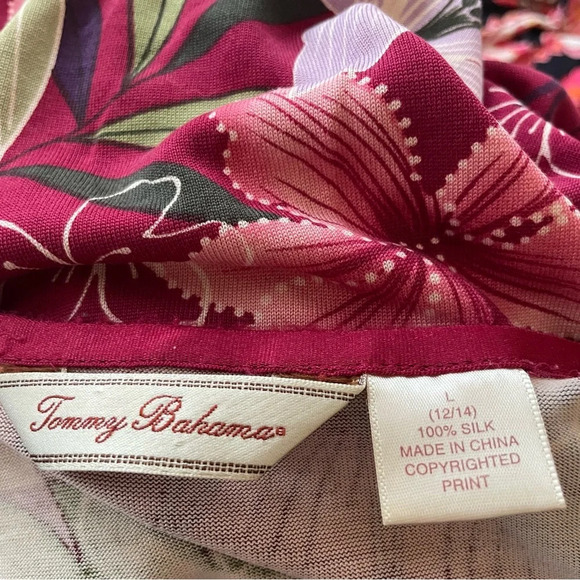 LAST CALL Tommy Bahama Silk Dress Size Large Maxi Length Flowers Tropical - Picture 6 of 11